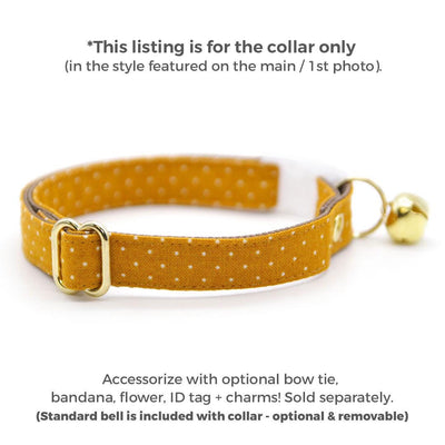 Cat Collar - "Toffee" - Amber Gold Polka Dot Cat Collar / Fall, Mustard, Caramel, Yellow / Breakaway Buckle or Non-Breakaway / Cat, Kitten + Small Dog Sizes