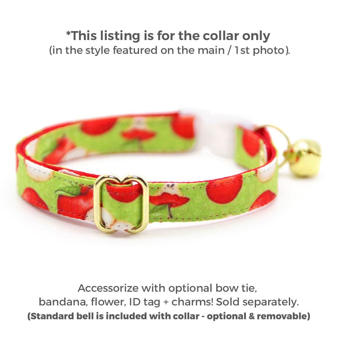 Cat Collar - "Apple of My Eye" - Green & Red Apple Cat Collar / Fall, Back To School, Apple Picking / Breakaway Buckle or Non-Breakaway / Cat, Kitten + Small Dog Sizes