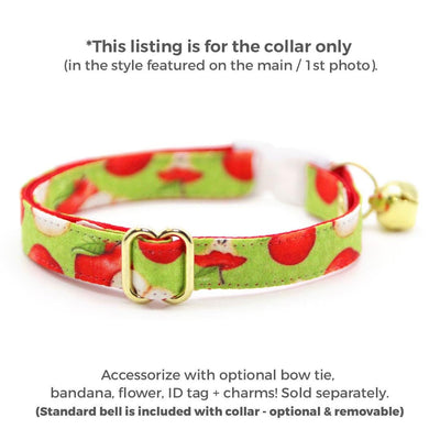 Cat Collar - "Apple of My Eye" - Green & Red Apple Cat Collar / Fall, Back To School, Apple Picking / Breakaway Buckle or Non-Breakaway / Cat, Kitten + Small Dog Sizes