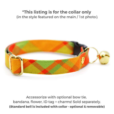 Cat Collar - "Cider Hill" - Orange Red Green Plaid Cat Collar / Fall, Thanksgiving / Breakaway Buckle or Non-Breakaway / Cat, Kitten + Small Dog Sizes