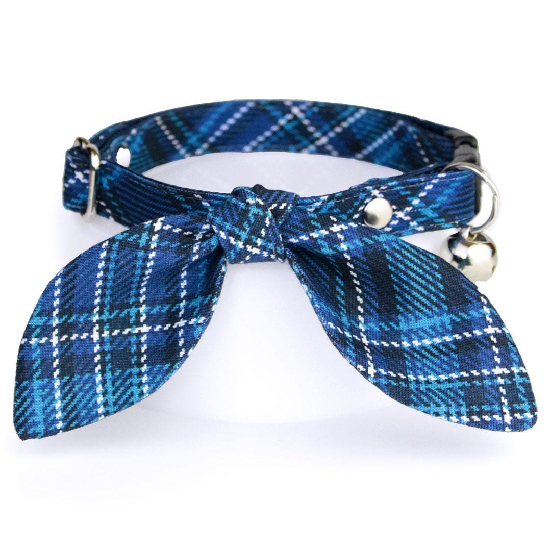 Cat Collar - "Echo Peak" - Rugged Dark Blue Plaid Cat Collar / Fall, Winter, Boy Cat, Male, Masculine / Breakaway Buckle or Non-Breakaway / Cat, Kitten + Small Dog Sizes