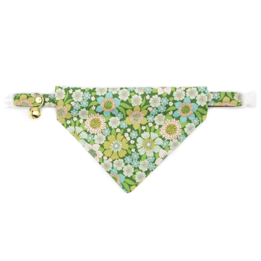 Cat Collar - "Sage Garden" - Retro Floral Botanical Green Cat Collar / Breakaway Buckle or Non-Breakaway / Cat, Kitten + Small Dog Sizes