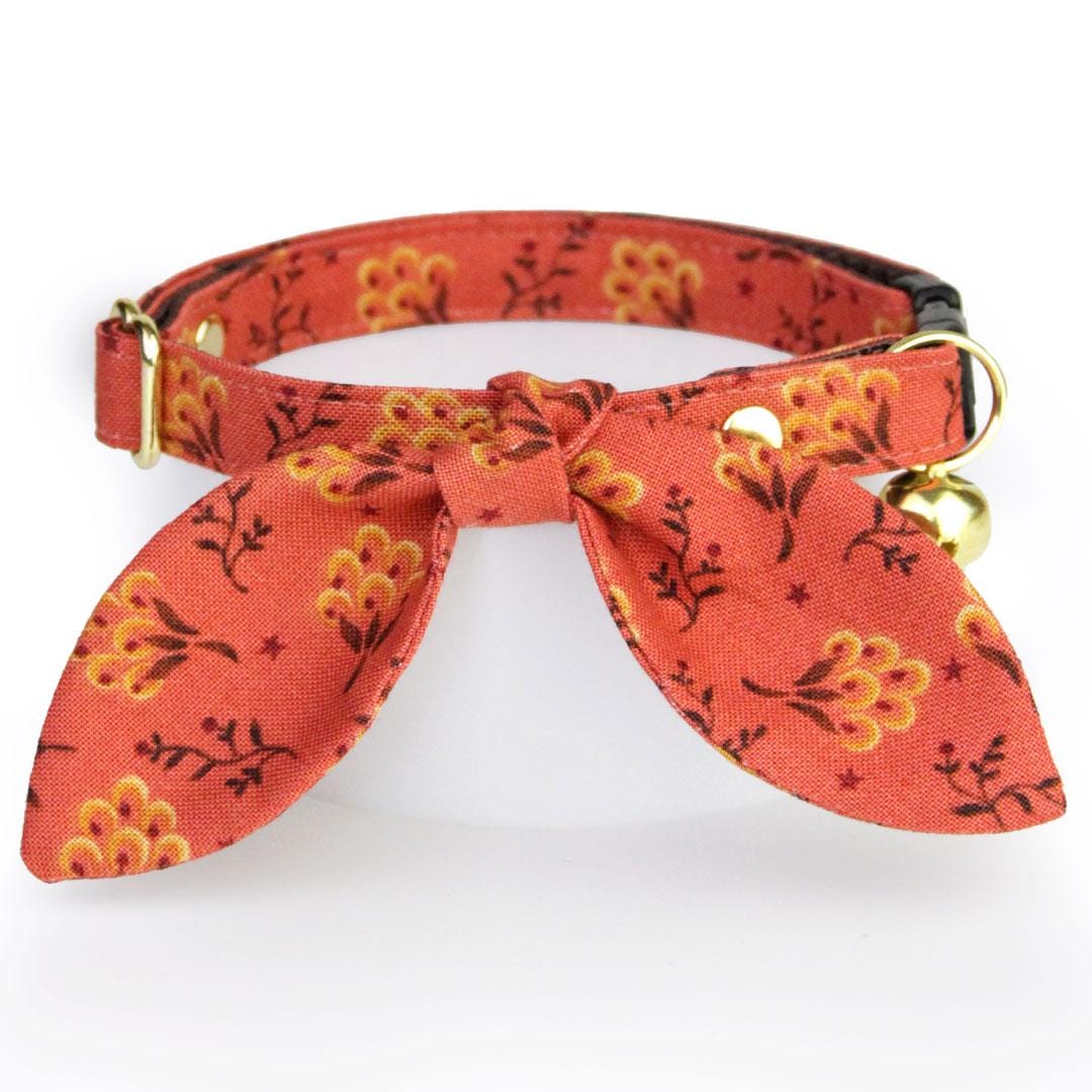 Cat Collar - "Prairie Bloom" - Rustic Terracotta Cat Collar / Fall, Thanksgiving / Breakaway Buckle or Non-Breakaway / Cat, Kitten + Small Dog Sizes