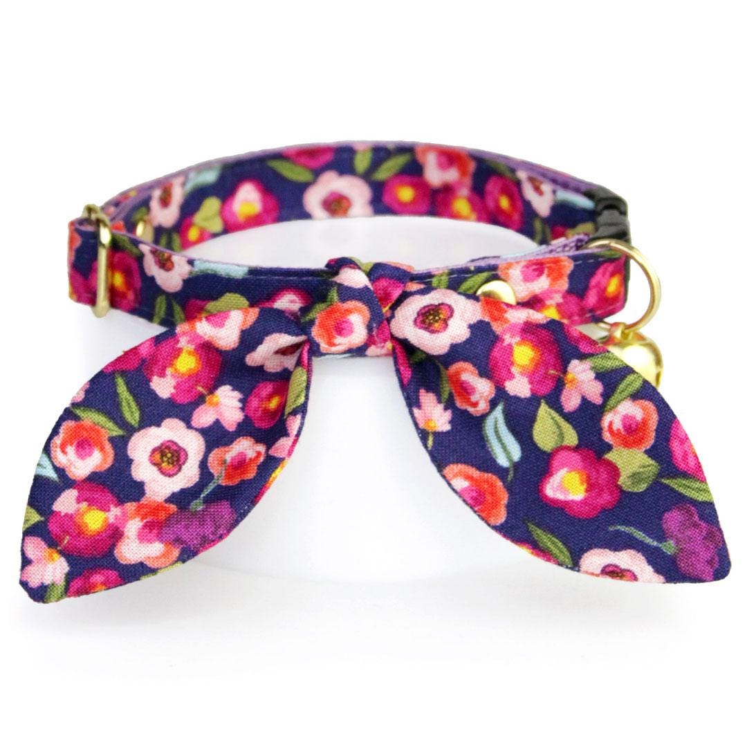 Cat Collar - "Plum Blossom" - Floral Purple Cat Collar / Breakaway Buckle or Non-Breakaway / Cat, Kitten + Small Dog Sizes