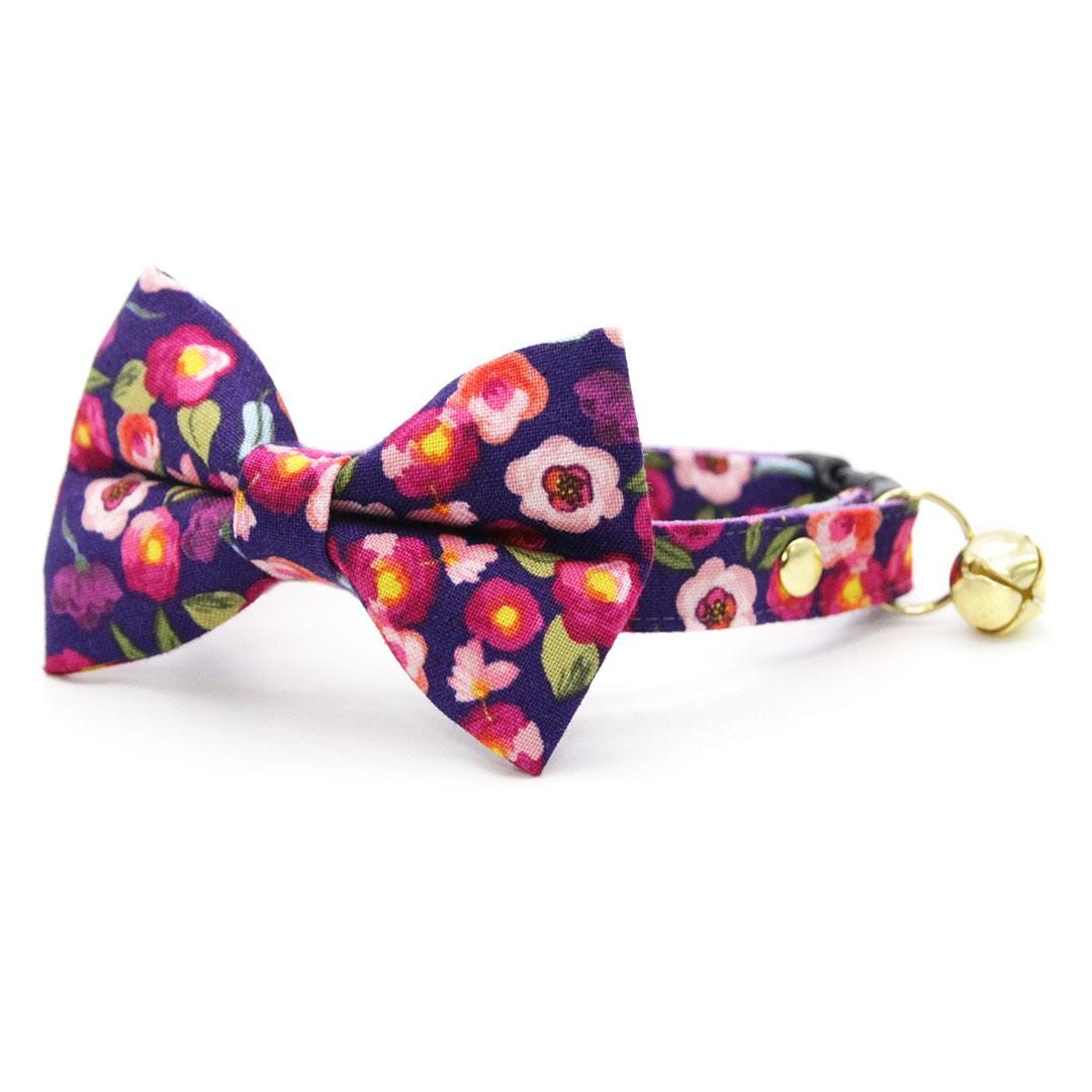 Cat Collar - "Plum Blossom" - Floral Purple Cat Collar / Breakaway Buckle or Non-Breakaway / Cat, Kitten + Small Dog Sizes