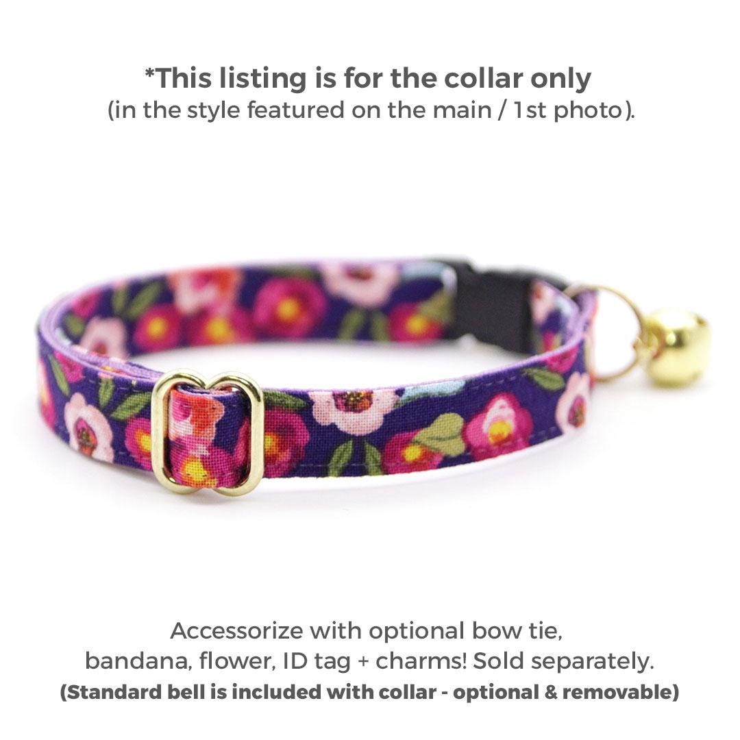 Cat Collar - "Plum Blossom" - Floral Purple Cat Collar / Breakaway Buckle or Non-Breakaway / Cat, Kitten + Small Dog Sizes