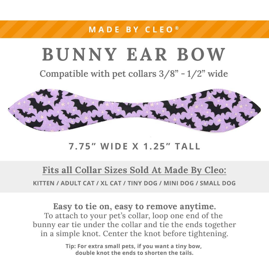 Cat Collar & Bunny Ear Bow Set - "Batty Babe - Purple" - Spooky Cute Lilac Halloween Bat Cat Collar w/ Matching Bunny Bow Tie / Tie-On Scarf / Cat, Kitten + Small Dog Sizes
