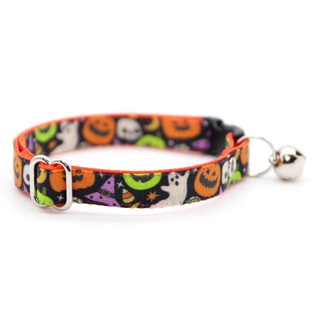 Cat Collar & Bunny Ear Bow Set - "Creepy Cuties" - Halloween Cat Collar w/ Matching Bunny Bow Tie / Jackolantern, Ghost, Witch Hat / Tie-On Scarf / Cat, Kitten + Small Dog Sizes