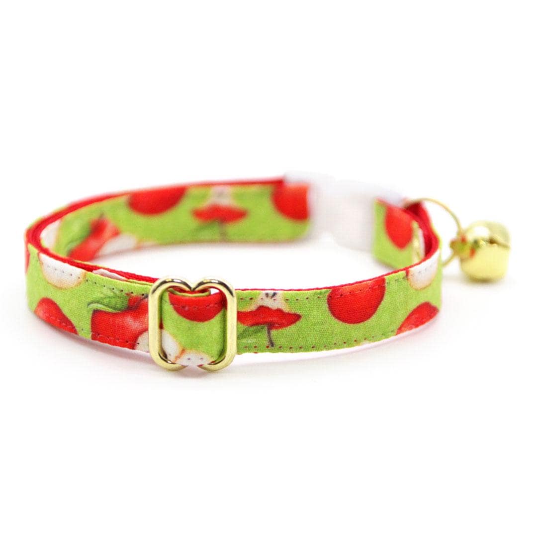 Cat Collar & Bunny Ear Bow Set - "Apple Of My Eye" - Green Apple Cat Collar w/ Matching Bunny Bow Tie / Fall, Fruit, Back To School, Teacher / Tie-On Scarf / Cat, Kitten + Small Dog Sizes