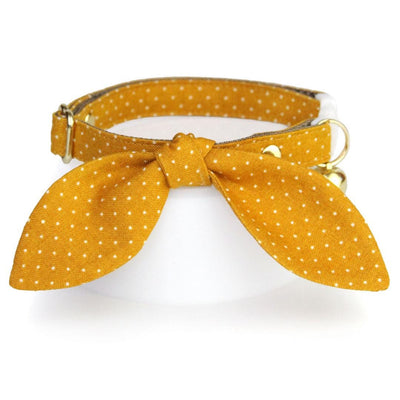 Cat Collar & Bunny Ear Bow Set - "Toffee" - Gold Caramel Polka Dot Cat Collar w/ Matching Bunny Bow Tie / Yellow, Fall, Spring, Summer / Tie-On Scarf / Cat, Kitten + Small Dog Sizes