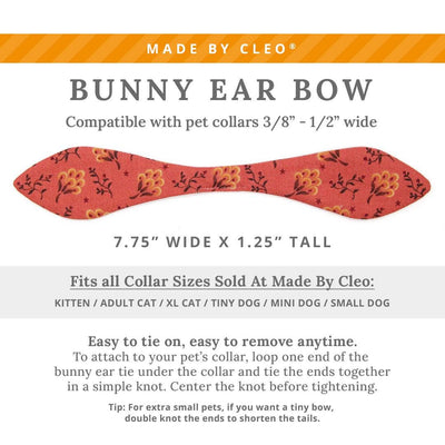 Cat Collar & Bunny Ear Bow Set - "Prairie Bloom" - Rust Red Cat Collar w/ Matching Bunny Bow Tie / Fall + Thanksgiving / Tie-On Scarf / Cat, Kitten + Small Dog Sizes