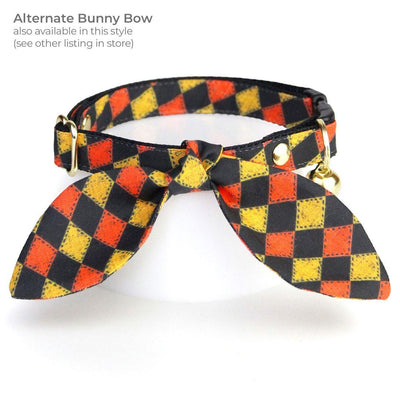 Bow Tie Cat Collar Set - "Haunted Harlequin" - Jester Cat Collar with Bow Tie / Clown, Joker, Carnival, Checkered, Racing / Cat, Kitten, Small Dog Sizes