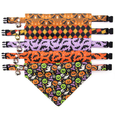Halloween Cat Bandana - "Creepy Cuties" - Jackolantern Bandana for Cat + Small Dog / Ghost, Pumpkin / Slide-on Bandana / Over-the-Collar
