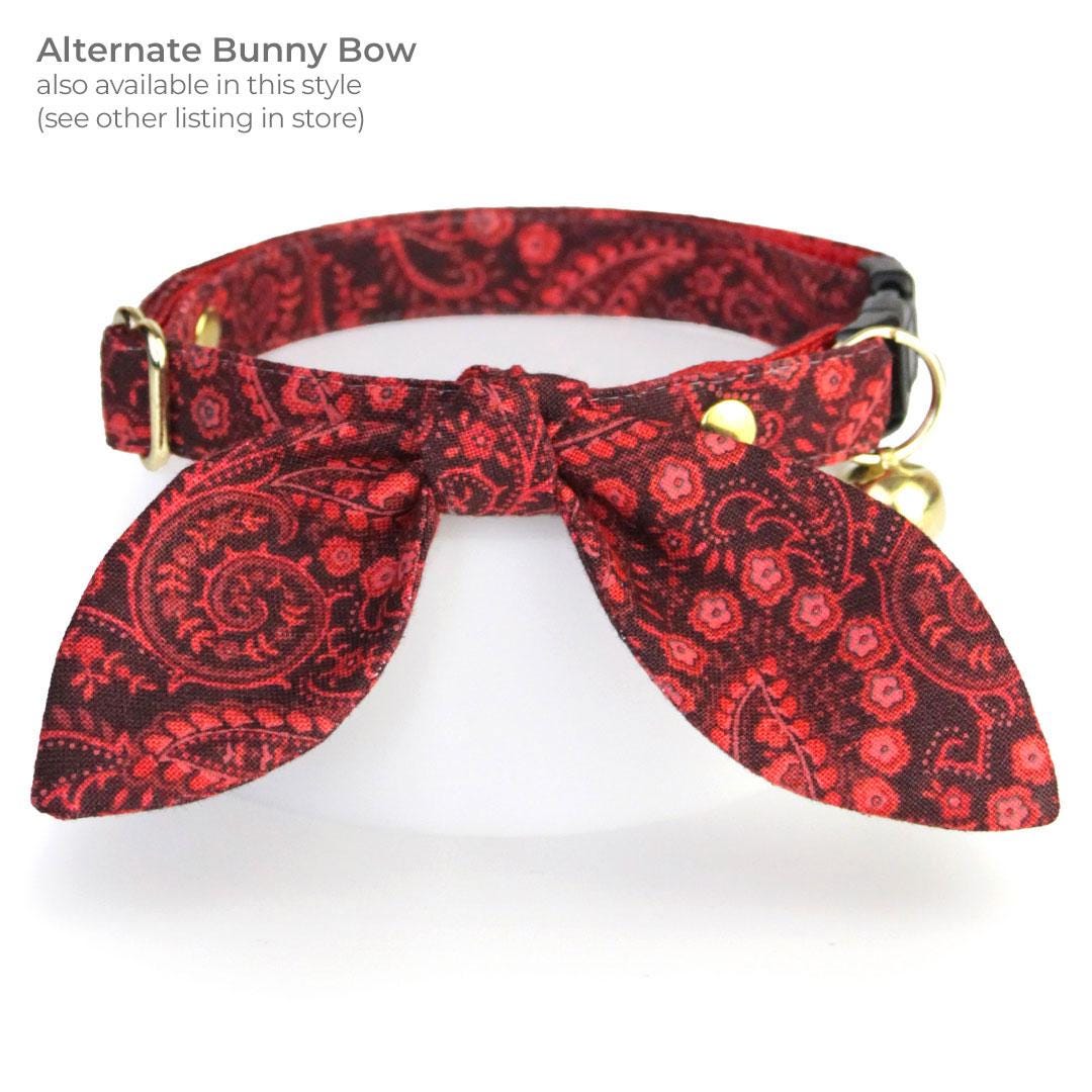 Paisley Cat Bow Tie - "Tapestry" - Burgundy Red Bow Tie for Cat Collar / Fall, Thanksgiving, Holiday, Wedding / Cat, Kitten + Small Dog Bowtie