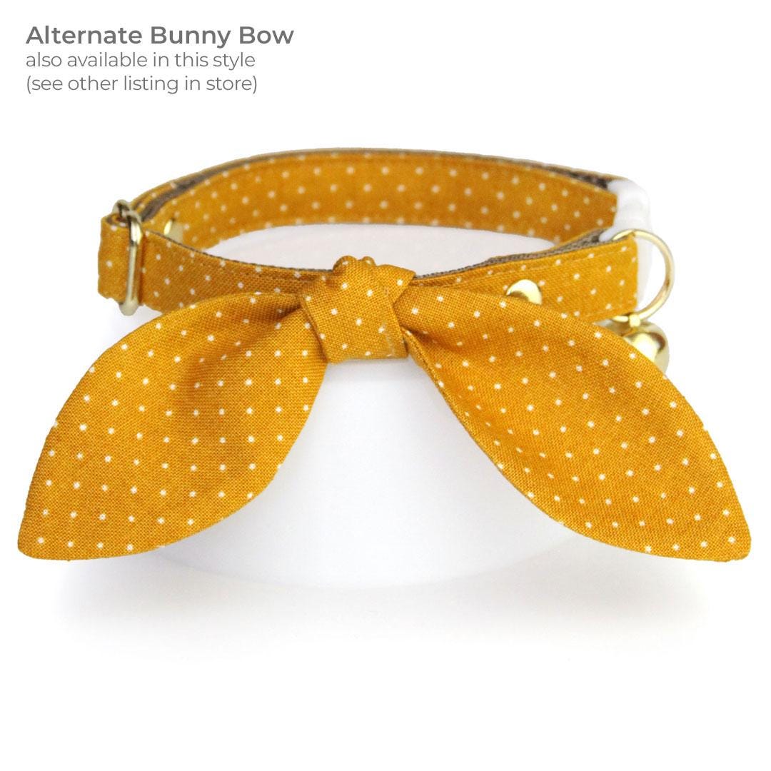 Cat Collar + Flower Set - "Toffee" - Gold Caramel Polka Dot Cat Collar w/ Mustard Felt Flower (Detachable) / Cat, Kitten + Small Dog Sizes