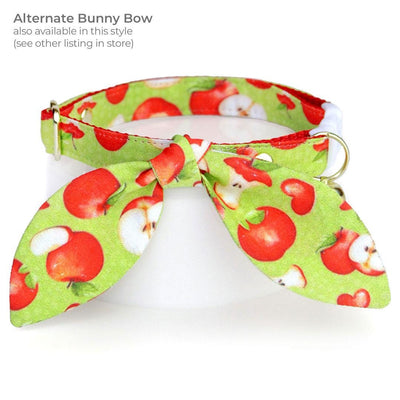 Cat Collar + Flower Set - "Apple Of My Eye" - Green Apple Cat Collar w/ Red Felt Flower (Detachable) / Cat, Kitten + Small Dog Sizes