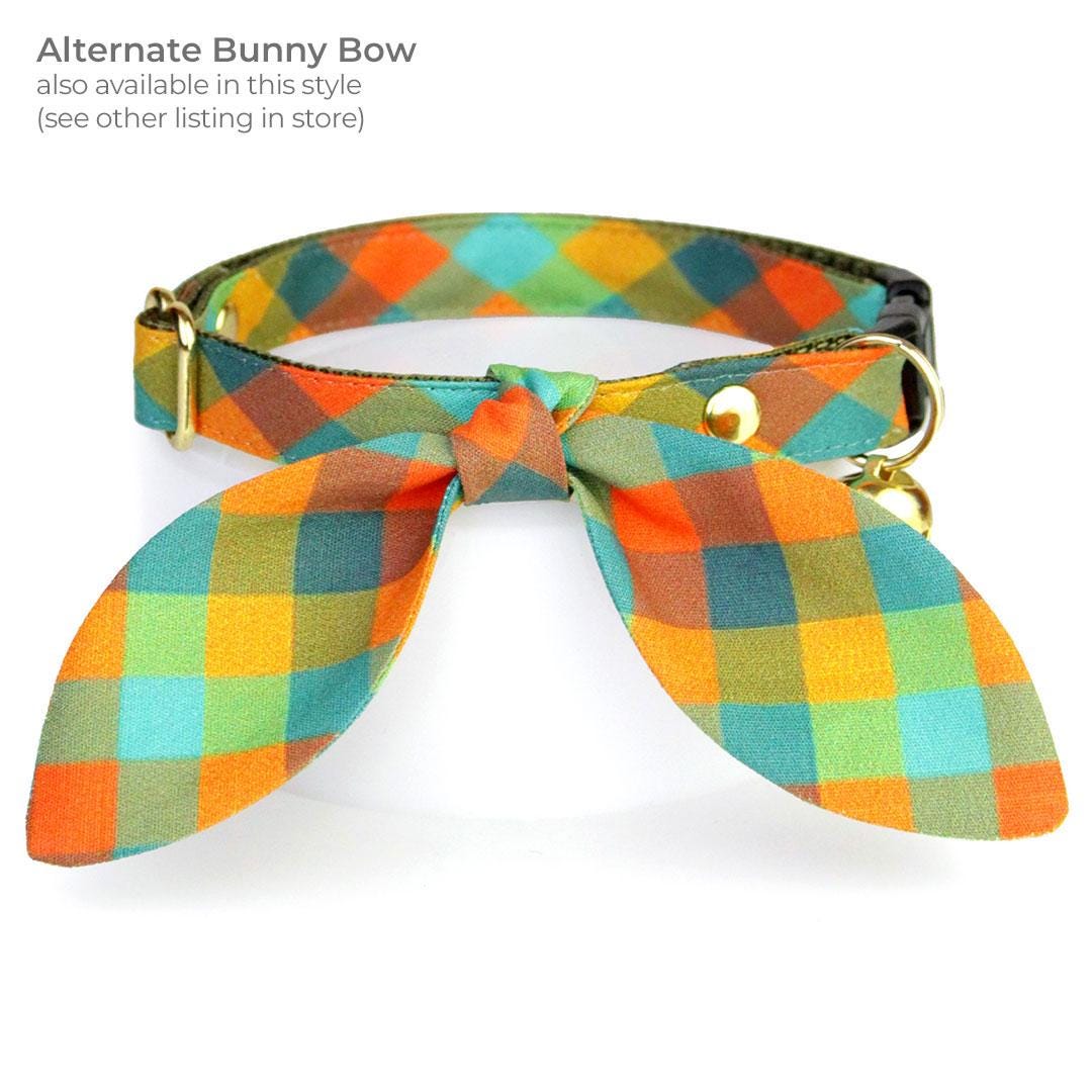 Cat Collar + Flower Set - "Twilight Timber" - Fall Plaid Cat Collar w/ Mustard Felt Flower (Detachable) / Cat, Kitten + Small Dog Sizes