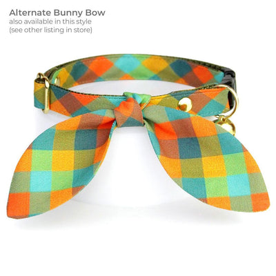 Cat Collar + Flower Set - "Twilight Timber" - Fall Plaid Cat Collar w/ Mustard Felt Flower (Detachable) / Cat, Kitten + Small Dog Sizes