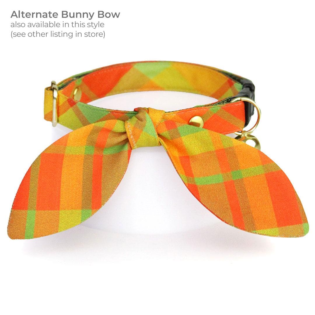 Fall Bow Tie Cat Collar Set - "Cider Hill" - Red Green Orange Plaid Cat Collar with Bow Tie / Autumn, Thanksgiving / Cat, Kitten, Small Dog Sizes