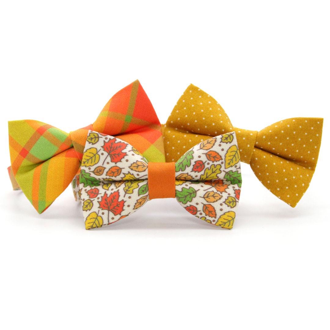 Fall Cat Bow Tie - "Cider Hill" - Orange Plaid Bow Tie for Cat Collar / Autumn, Thanksgiving, Harvest / Cat, Kitten + Small Dog Bowtie