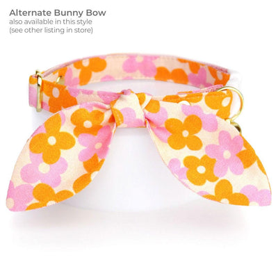 Bow Tie Cat Collar Set - "Petal Pop" - Groovy Retro Orange Pink Floral Cat Collar with Bow Tie / Fall, Spring, Summer / Cat, Kitten, Small Dog Sizes