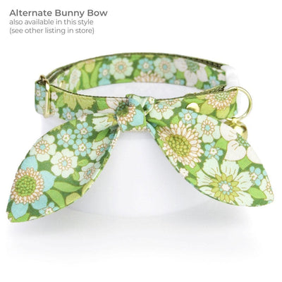 Cat Collar + Flower Set - "Sage Garden" - Green Floral Cat Collar w/ Mint Felt Flower (Detachable) / Cat, Kitten + Small Dog Sizes
