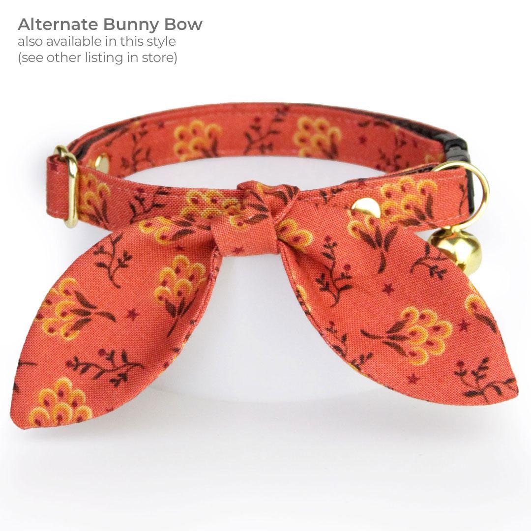 Cat Collar + Flower Set - "Prairie Bloom" - Rust Red Cat Collar w/ Mustard Felt Flower (Detachable) / Cat, Kitten + Small Dog Sizes
