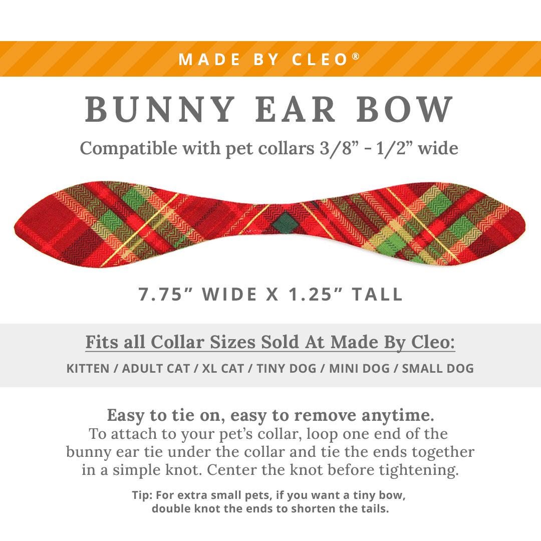 Cat Collar and Bunny Ear Bow Set - "Cranberry Clove" - Red Plaid Holiday Cat Collar w/ Matching Bunny Bow Tie / Tie-On Scarf / Cat, Kitten + Small Dog Sizes