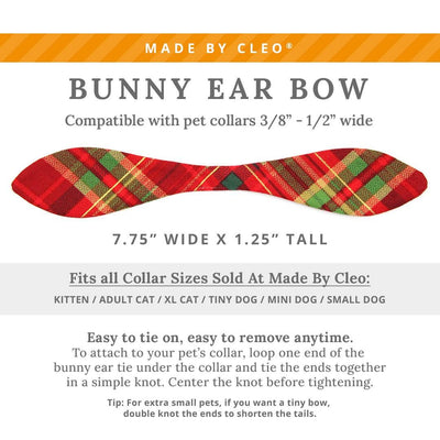 Cat Collar and Bunny Ear Bow Set - "Cranberry Clove" - Red Plaid Holiday Cat Collar w/ Matching Bunny Bow Tie / Tie-On Scarf / Cat, Kitten + Small Dog Sizes