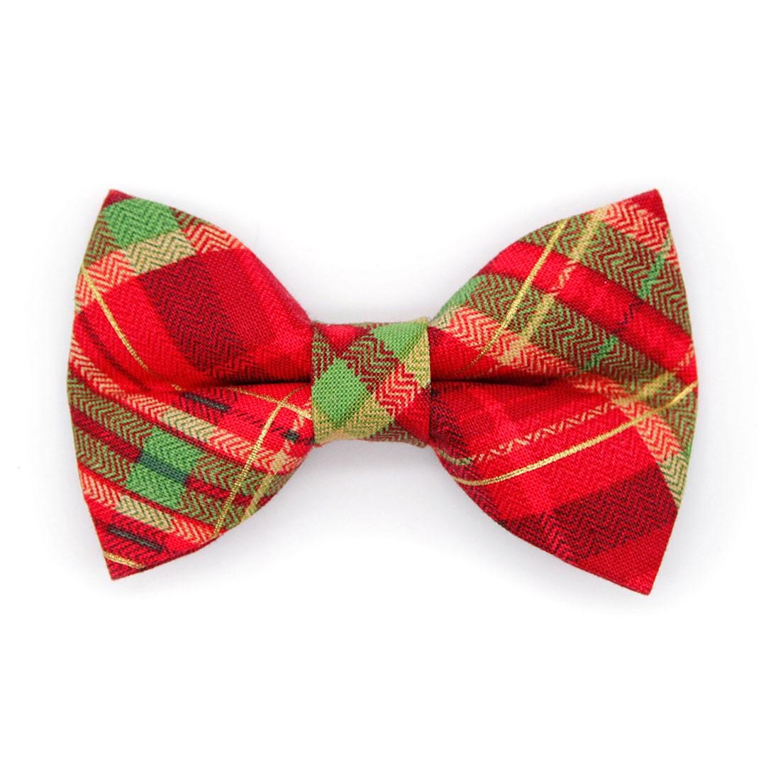 Holiday Bow Tie Cat Collar Set - "Cranberry Clove" - Red Green Christmas Tartan Plaid Cat Collar with Bow Tie / Cat, Kitten, Small Dog Sizes