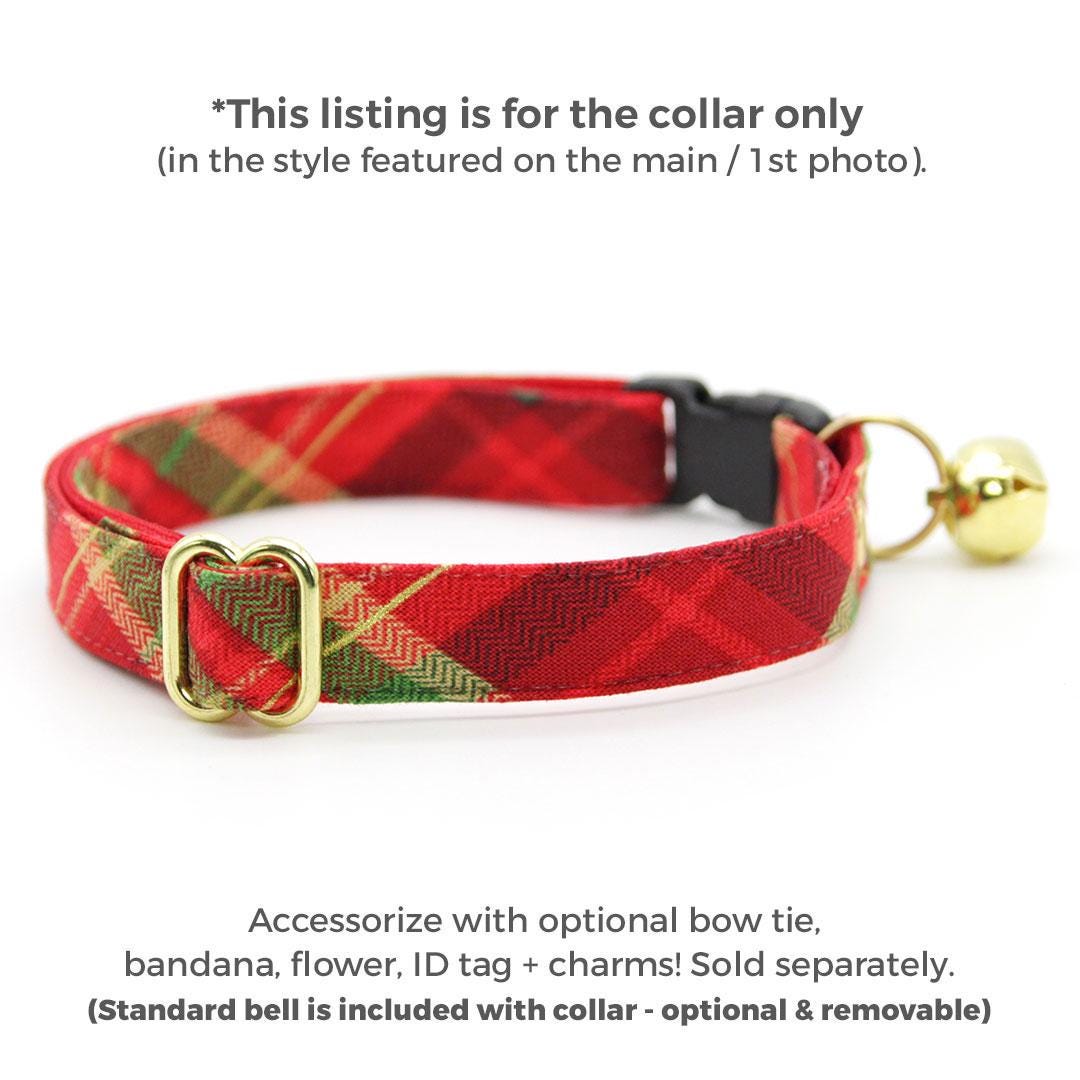 Holiday Plaid Cat Collar - "Cranberry Clove" - Red Christmas Tartan Cat Collar / Breakaway Buckle or Non-Breakaway / Cat, Kitten + Small Dog Sizes