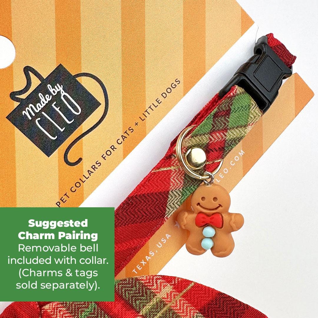 Holiday Plaid Cat Collar - "Cranberry Clove" - Red Christmas Tartan Cat Collar / Breakaway Buckle or Non-Breakaway / Cat, Kitten + Small Dog Sizes