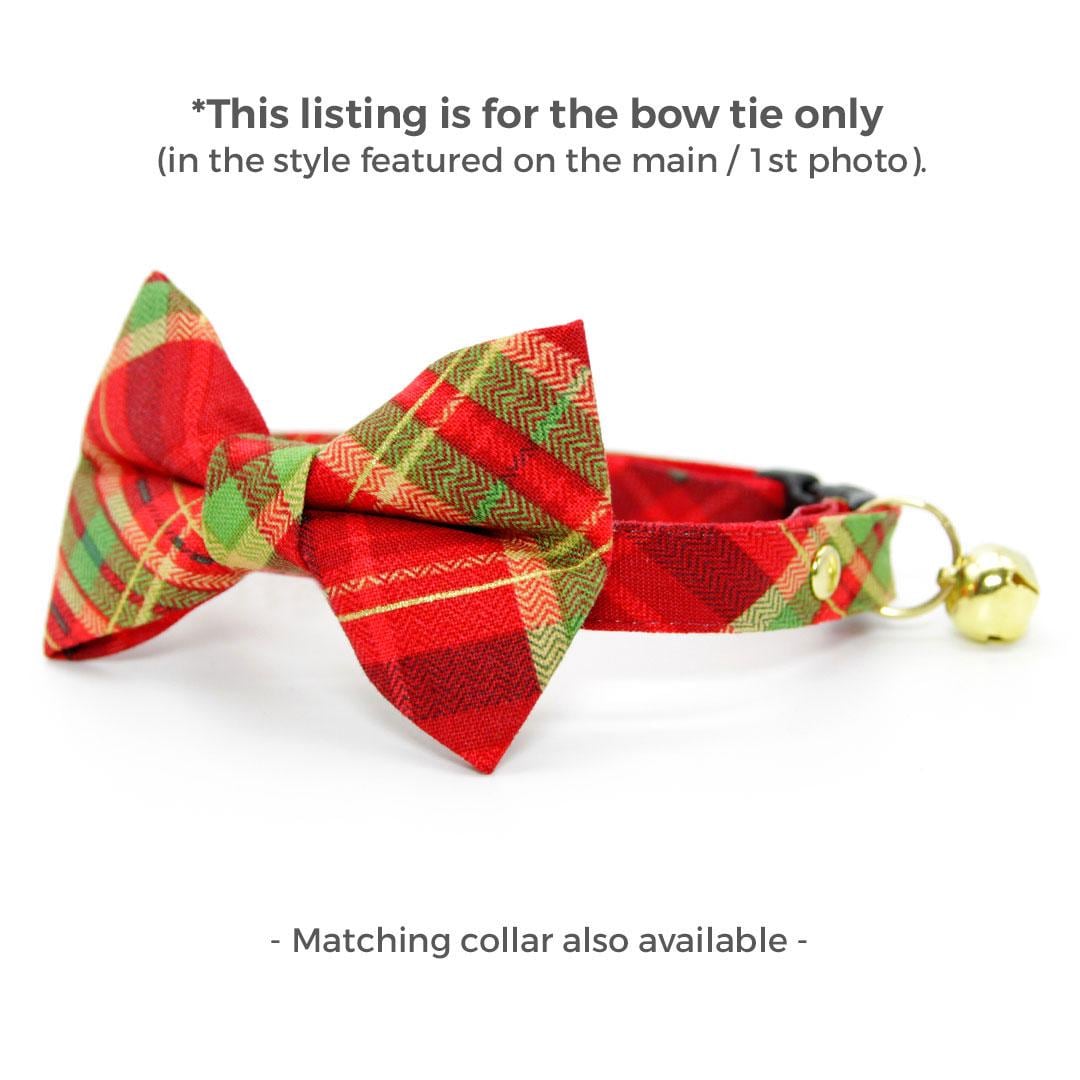 Christmas Cat Bow Tie - "Cranberry Clove" - Holiday Red Tartan Plaid Bow Tie for Cat Collar / Cat, Kitten + Small Dog Bowtie