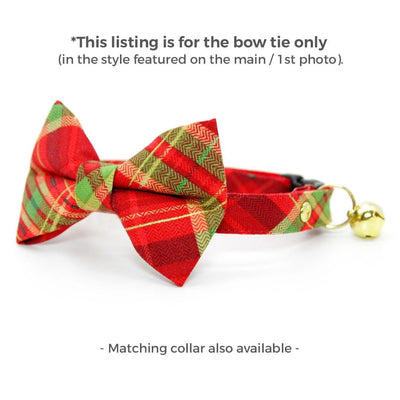 Christmas Cat Bow Tie - "Cranberry Clove" - Holiday Red Tartan Plaid Bow Tie for Cat Collar / Cat, Kitten + Small Dog Bowtie