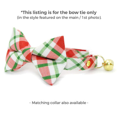 Holiday Cat Bow Tie - "Jolly Plaid" - Red & Green Christmas Plaid Bow Tie for Cat Collar / Cat, Kitten + Small Dog Bowtie