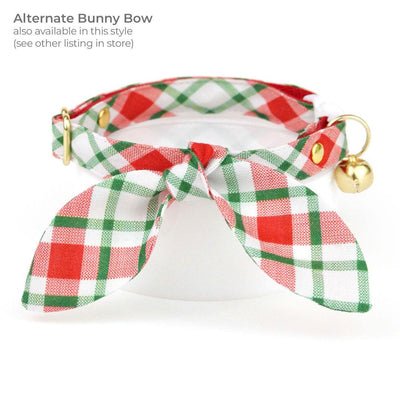 Holiday Cat Bow Tie - "Jolly Plaid" - Red & Green Christmas Plaid Bow Tie for Cat Collar / Cat, Kitten + Small Dog Bowtie