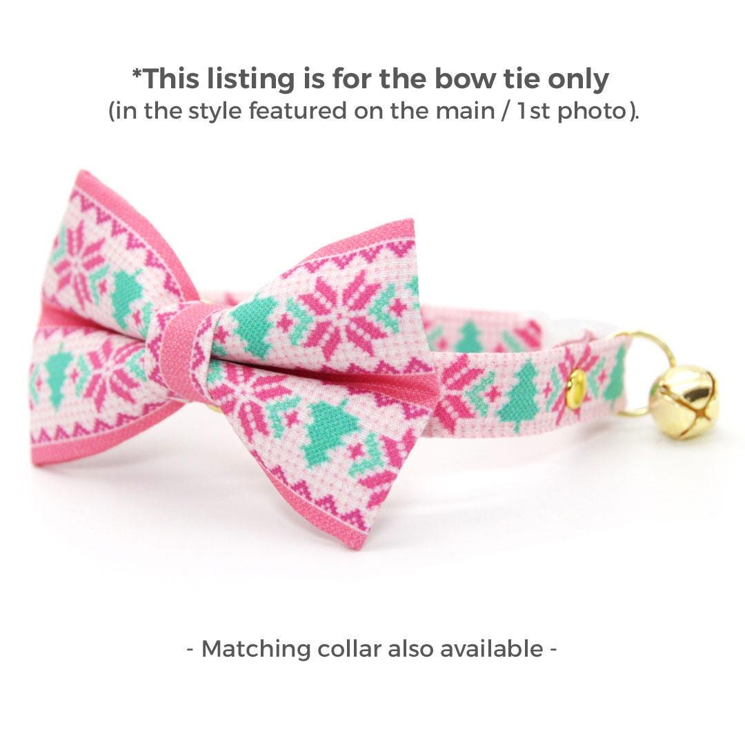 Alpine Cat Bow Tie - "Fair Isle - Pink" - Nordic Winter Sweater Bow Tie for Cat Collar / Cat, Kitten + Small Dog Bowtie