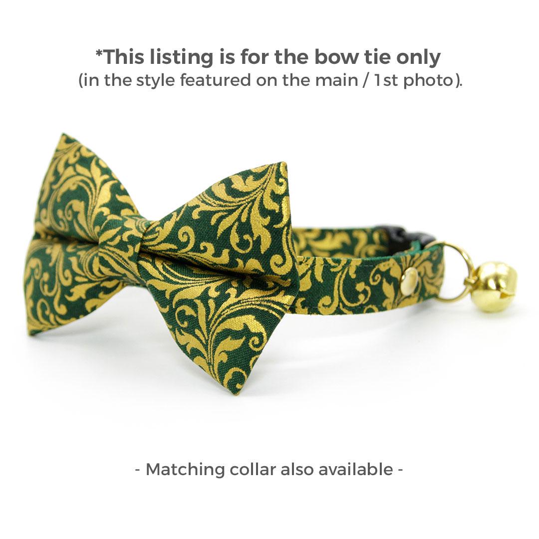 Regal Cat Bow Tie - "Royal Emerald" - Green & Gold Bow Tie for Cat Collar / Christmas, Holiday, Wedding, Victorian / Cat, Kitten + Small Dog Bowtie