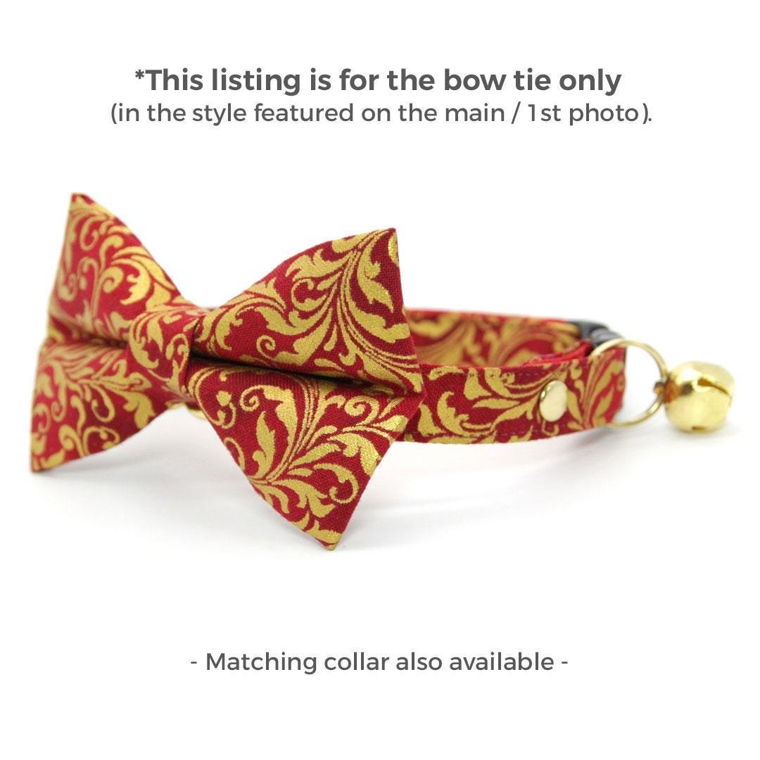 Regal Cat Bow Tie - "Royal Ruby" - Red & Gold Bow Tie for Cat Collar / Wedding, Christmas, Holiday, Victorian / Cat, Kitten + Small Dog Bowtie