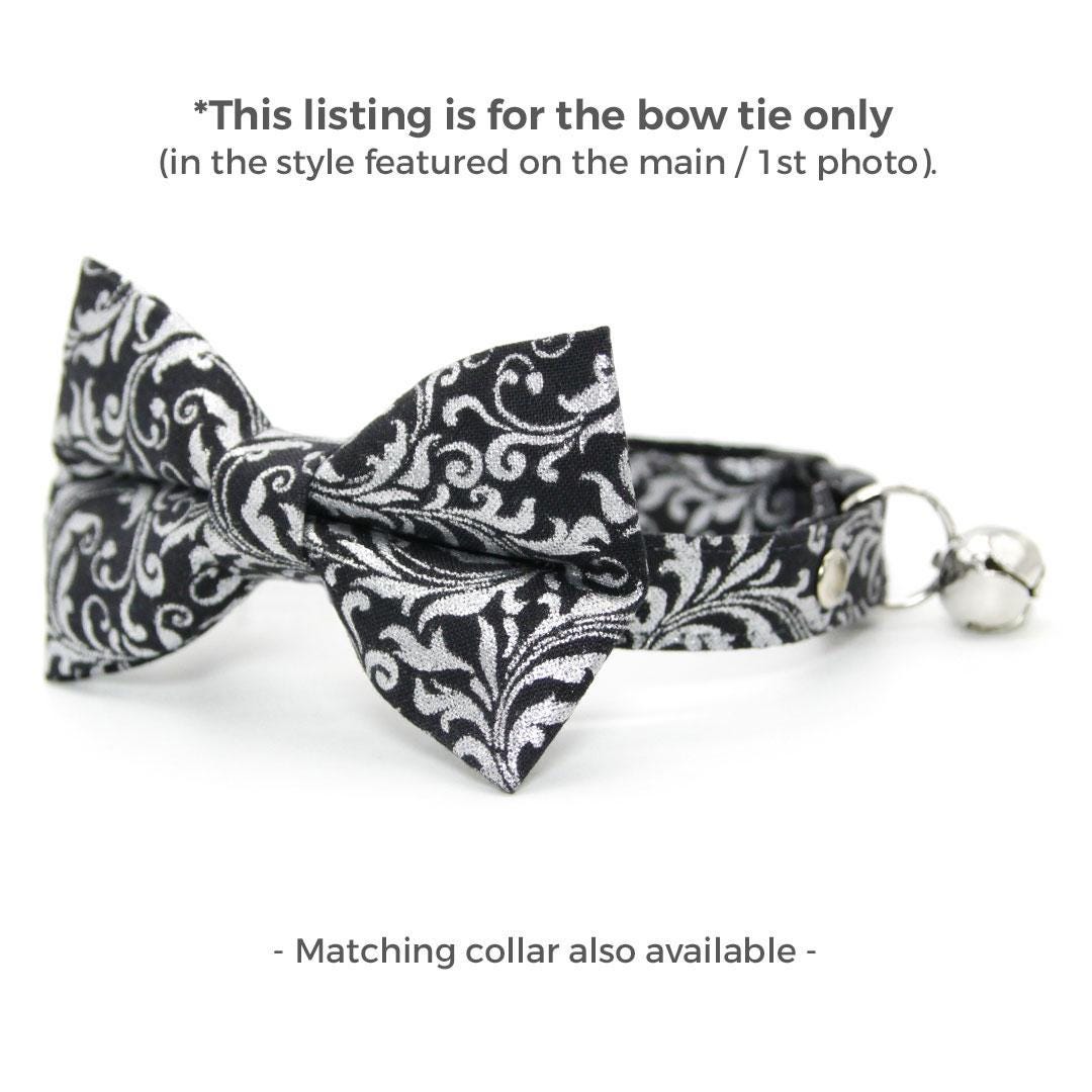 Regal Cat Bow Tie - "Royal Sterling" - Black & Silver Bow Tie for Cat Collar / Wedding, Victorian, Medieval, New Years / Cat, Kitten + Small Dog Bowtie