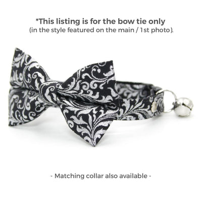 Regal Cat Bow Tie - "Royal Sterling" - Black & Silver Bow Tie for Cat Collar / Wedding, Victorian, Medieval, New Years / Cat, Kitten + Small Dog Bowtie