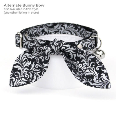 Regal Cat Bow Tie - "Royal Sterling" - Black & Silver Bow Tie for Cat Collar / Wedding, Victorian, Medieval, New Years / Cat, Kitten + Small Dog Bowtie