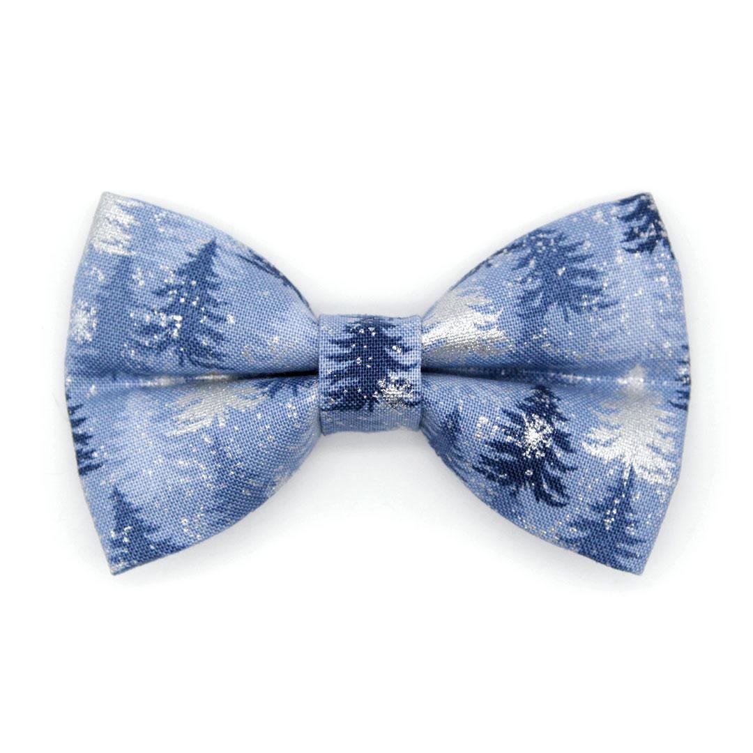 Winter Cat Bow Tie - "Blue Spruce" - Snowy Forest Bow Tie for Cat Collar / Solstice, Mountain Pine Trees, Snow / Cat, Kitten + Small Dog Bowtie
