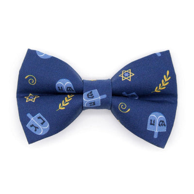 Hanukkah Cat Bow Tie - "Dreidels" - Jewish Blue & Gold Bow Tie for Cat Collar / Chanukah, Hebrew / Cat, Kitten + Small Dog Bowtie