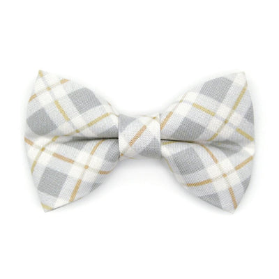 Cat Bow Tie - "Earl Grey" - Light Gray Plaid Bow Tie for Cat Collar / Wedding, Winter / Cat, Kitten + Small Dog Bowtie