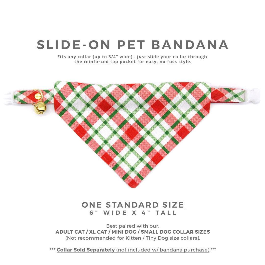 Christmas Cat Bandana - "Jolly Plaid" - Red & Green Holiday Plaid Bandana for Cat + Small Dog / Slide-on Bandana / Over-the-Collar