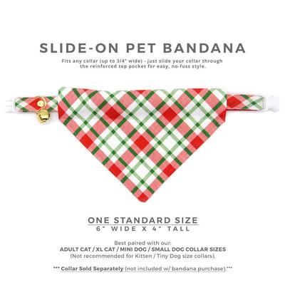 Christmas Cat Bandana - "Jolly Plaid" - Red & Green Holiday Plaid Bandana for Cat + Small Dog / Slide-on Bandana / Over-the-Collar