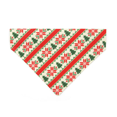 Holiday Cat Bandana - "Fair Isle - Christmas" - Red & Green Nordic Bandana for Cat + Small Dog / Alpine Ski Sweater / Slide-on Bandana