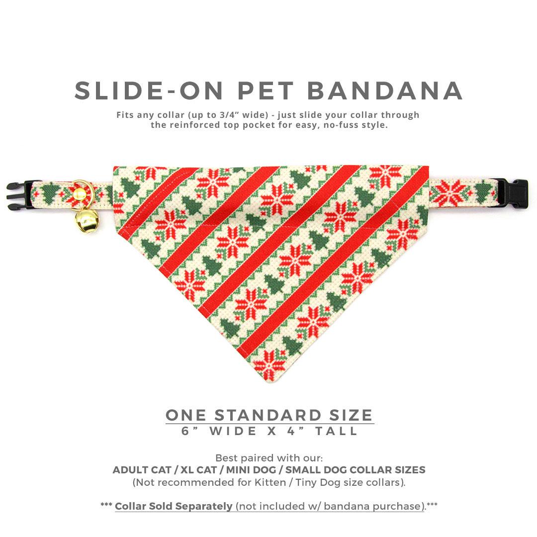 Holiday Cat Bandana - "Fair Isle - Christmas" - Red & Green Nordic Bandana for Cat + Small Dog / Alpine Ski Sweater / Slide-on Bandana