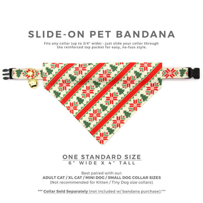 Holiday Cat Bandana - "Fair Isle - Christmas" - Red & Green Nordic Bandana for Cat + Small Dog / Alpine Ski Sweater / Slide-on Bandana